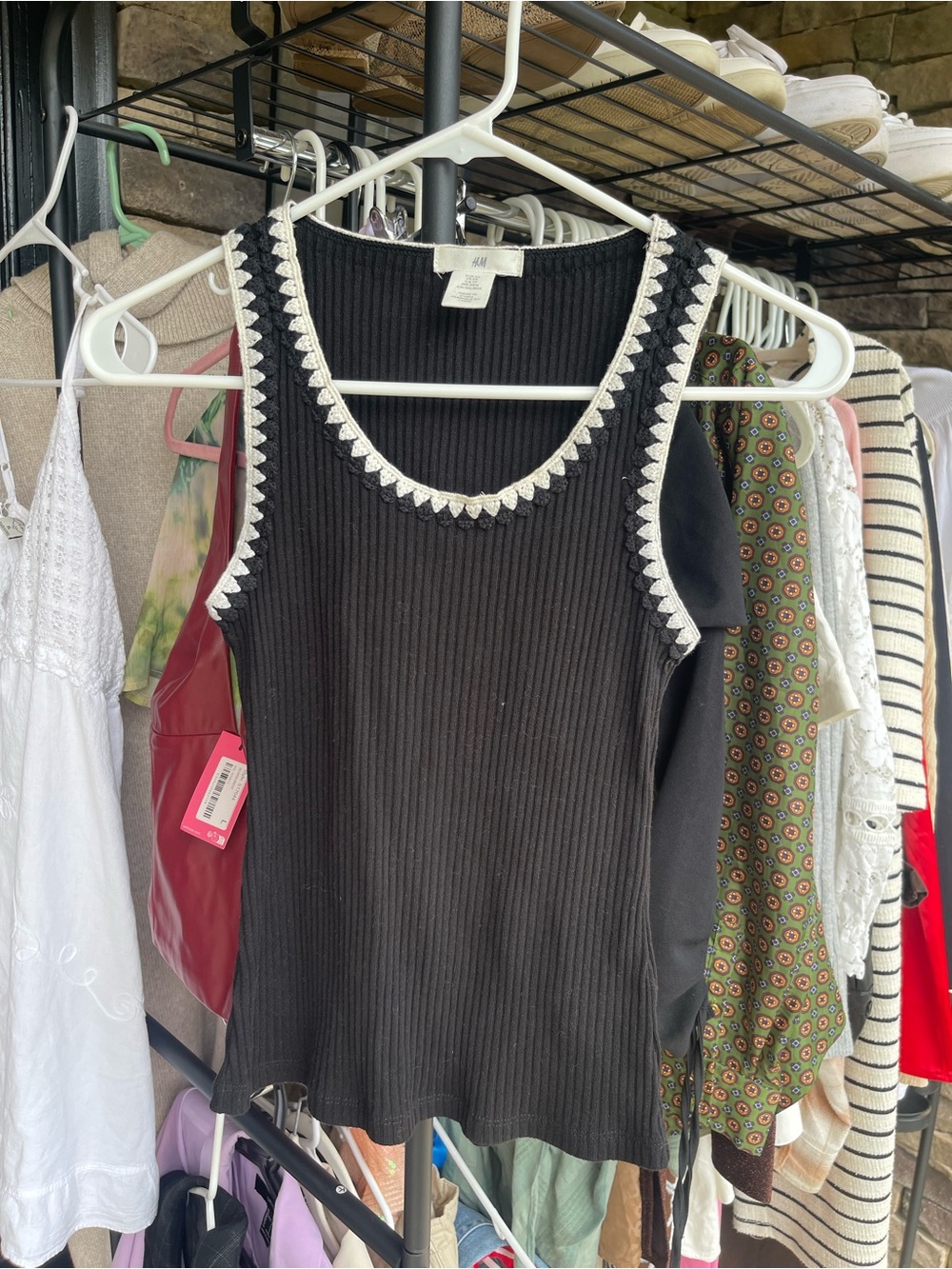 H&M Black Ribbed Tank with White Crochet Trim